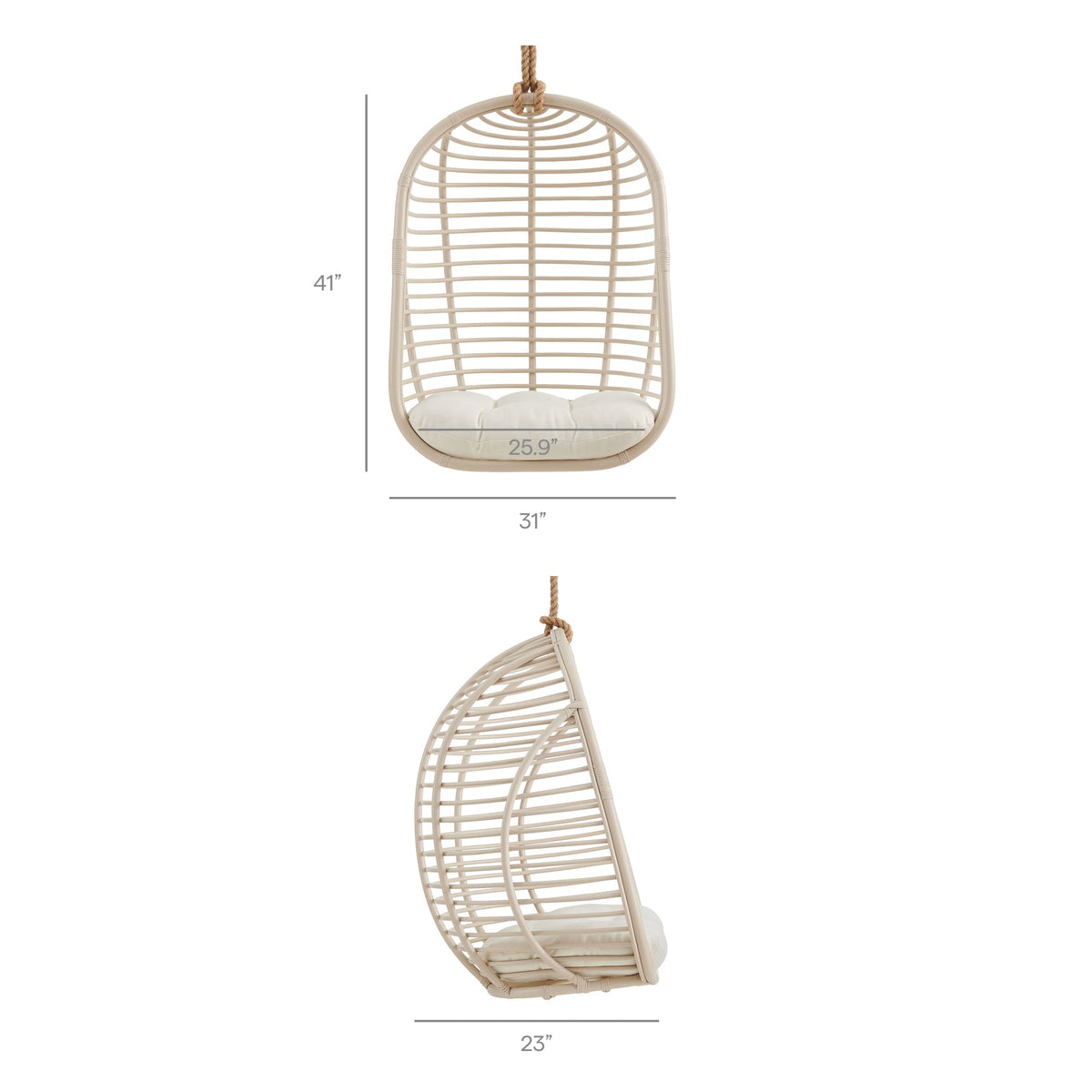 Neve Light Tan White Open Rib Weave Natural Rattan Hanging Chair