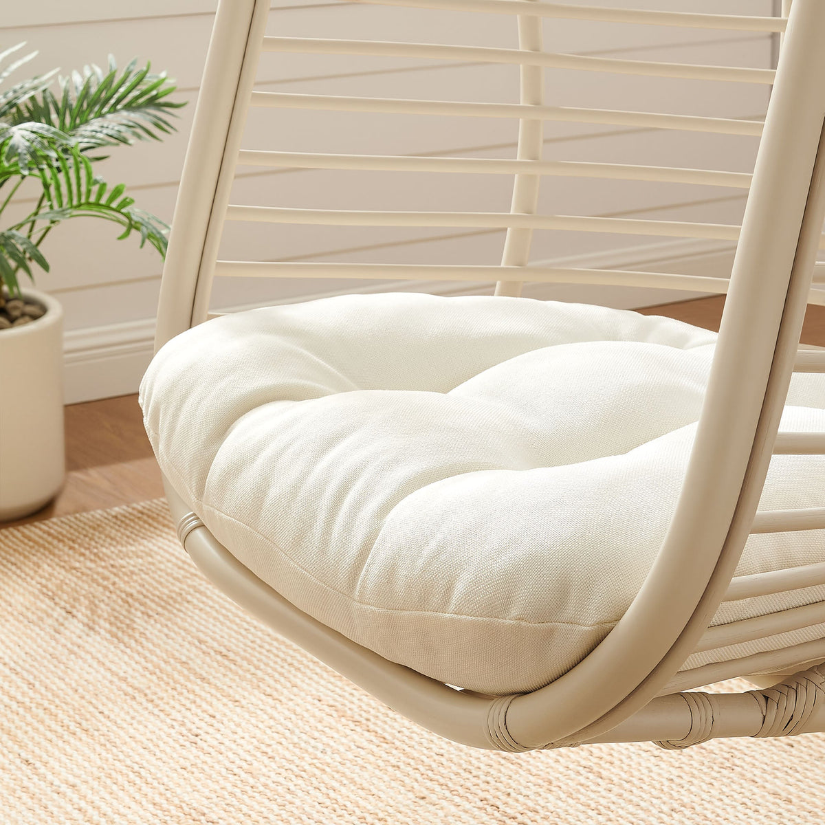 Neve Light Tan White Open Rib Weave Natural Rattan Hanging Chair