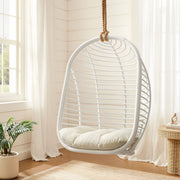 Neve White Light Beige Open Rib Weave Natural Rattan Hanging Chair