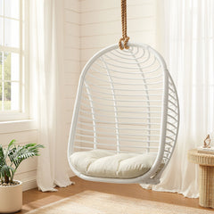 Neve White Light Beige Open Rib Weave Natural Rattan Hanging Chair