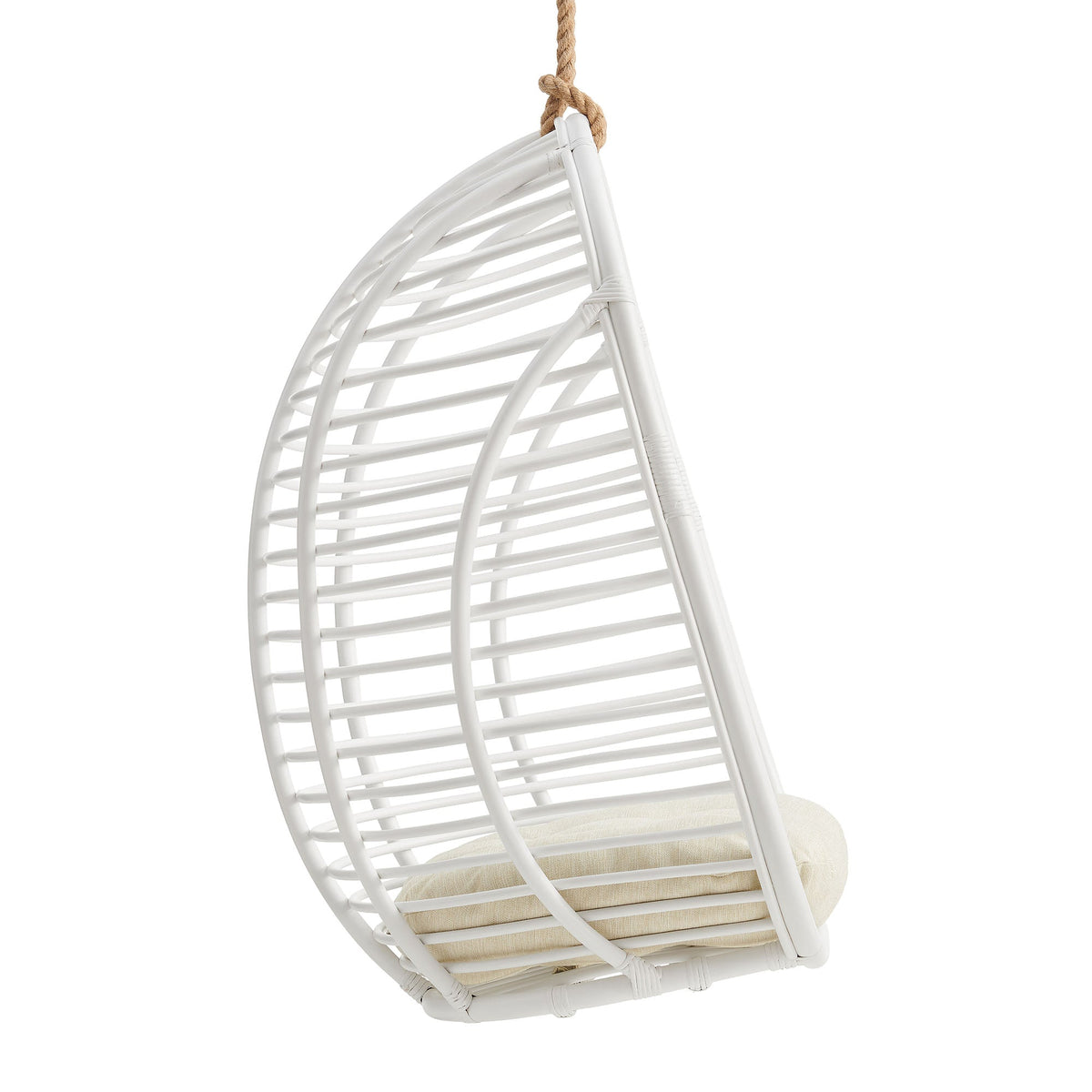 Neve White Light Beige Open Rib Weave Natural Rattan Hanging Chair