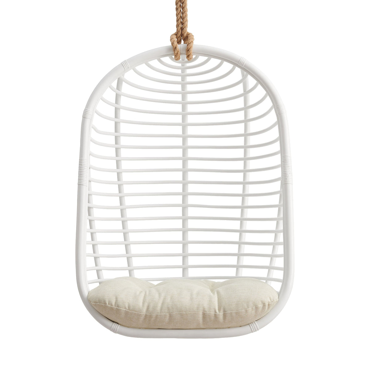 Neve White Light Beige Open Rib Weave Natural Rattan Hanging Chair