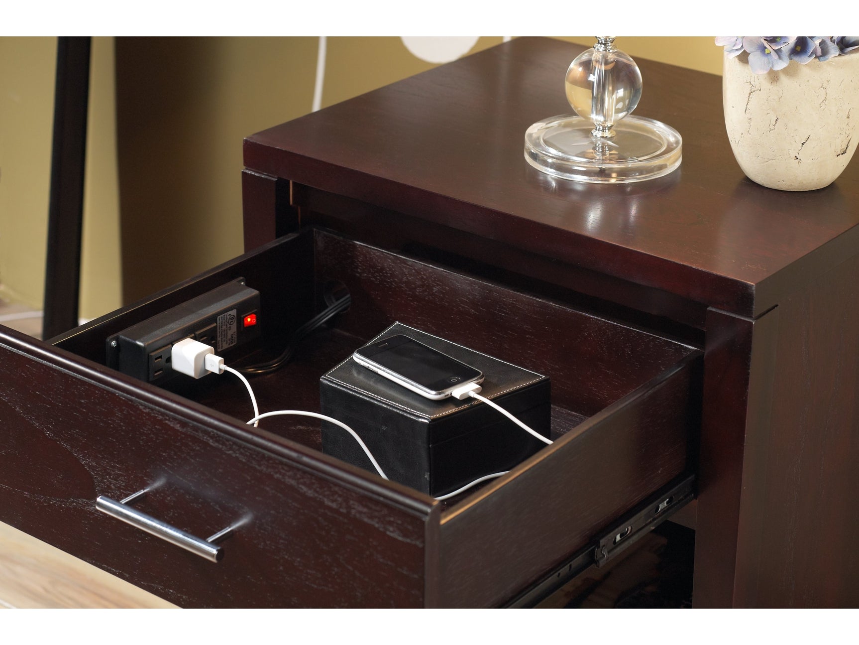 Nevis Charging Station Nightstand in Espresso - Ornate Home