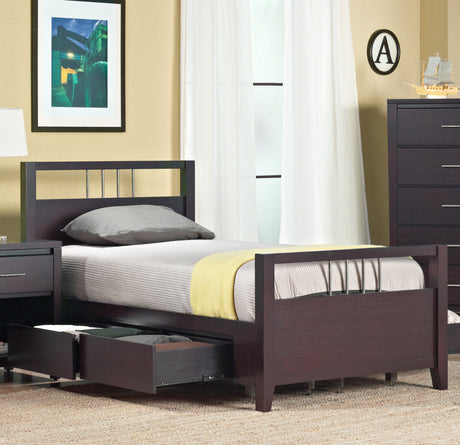 Nevis Twin Platform Storage Bed in Espresso - Ornate Home