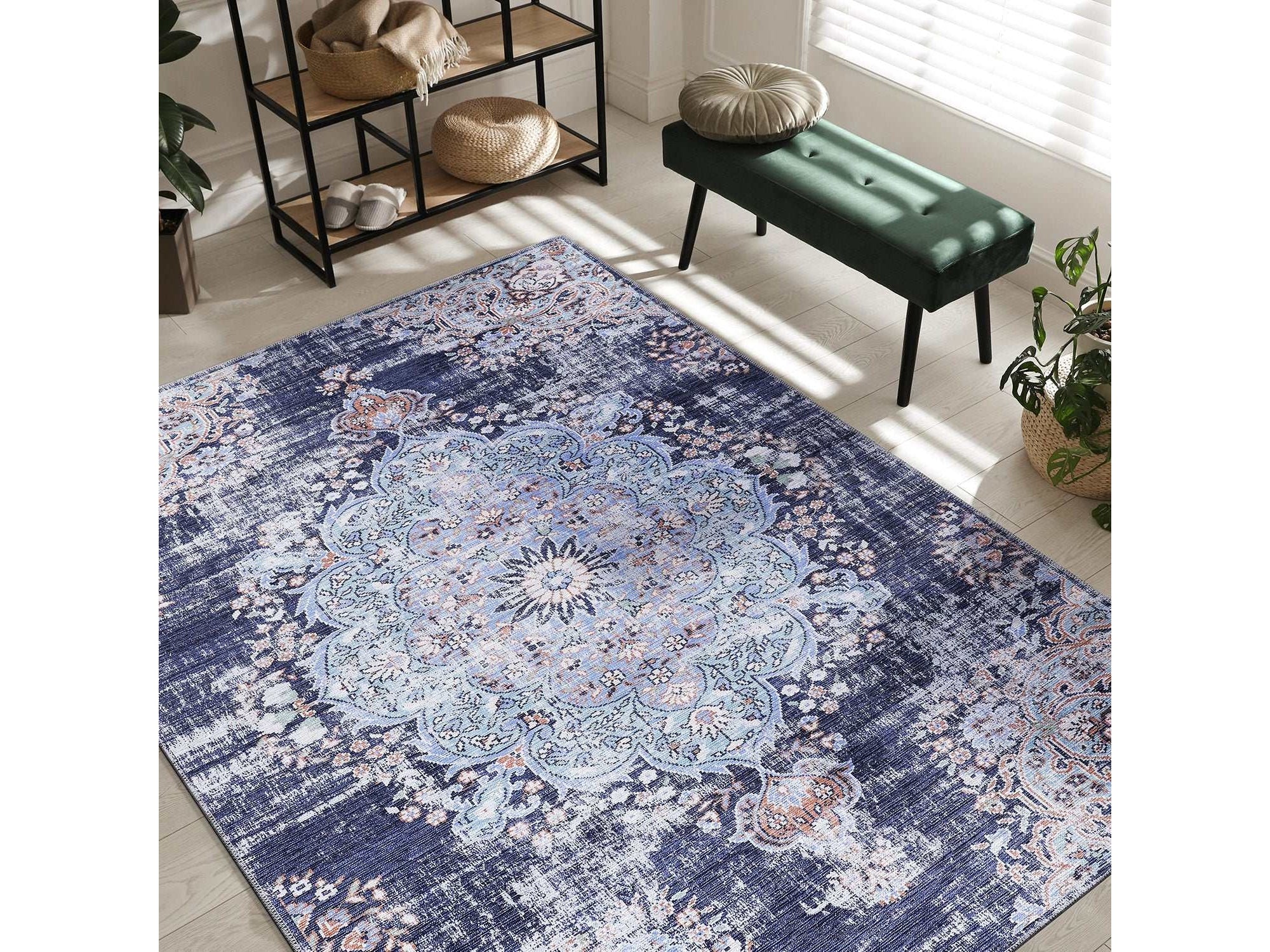 Area Rug 3x5 Blue Modern Rug cheapest Soft Rug Kitchen Indoor Mat Geometric Print