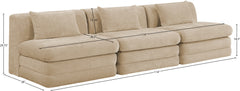 Newport Beige 114" Chenille Fabric Upholstered 3-Piece Armless Modular Sofa - Ornate Home