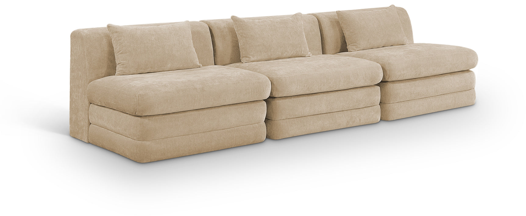 Newport Beige 114" Chenille Fabric Upholstered 3-Piece Armless Modular Sofa - Ornate Home
