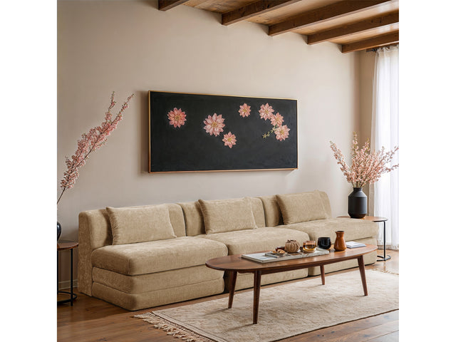 Newport Beige 114" Chenille Fabric Upholstered 3-Piece Armless Modular Sofa - Ornate Home