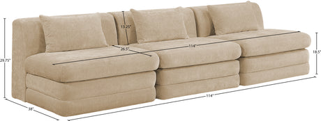 Newport Beige 114" Chenille Fabric Upholstered 3-Piece Modular Sofa - Ornate Home
