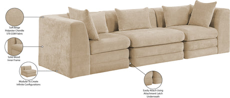 Newport Beige 114" Chenille Fabric Upholstered 3-Piece Modular Sofa - Ornate Home