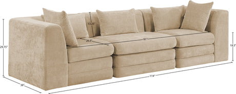 Newport Beige 114" Chenille Fabric Upholstered 3-Piece Modular Sofa - Ornate Home