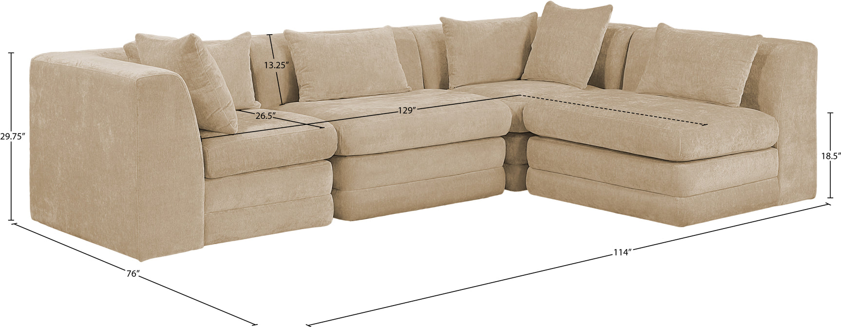 Newport Beige 114" Chenille Fabric Upholstered 4-Piece L Shaped Modular Sectional - Ornate Home