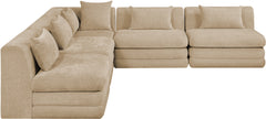 Newport Beige 114" Chenille Fabric Upholstered 5-Piece Armless Modular Sectional - Ornate Home
