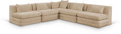 Newport Beige 114" Chenille Fabric Upholstered 5-Piece Armless Modular Sectional - Ornate Home
