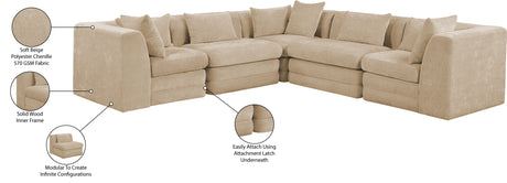Newport Beige 114" Chenille Fabric Upholstered 5-Piece Modular Sectional - Ornate Home