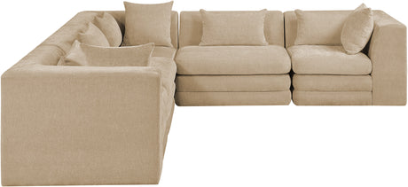 Newport Beige 114" Chenille Fabric Upholstered 5-Piece Modular Sectional - Ornate Home