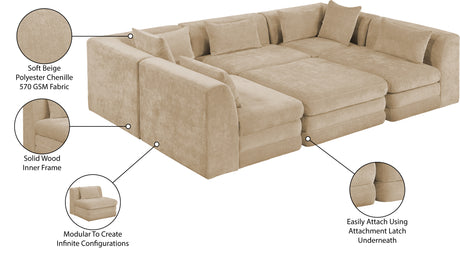 Newport Beige 114" Chenille Fabric Upholstered 6-Piece Modular Sectional - Ornate Home
