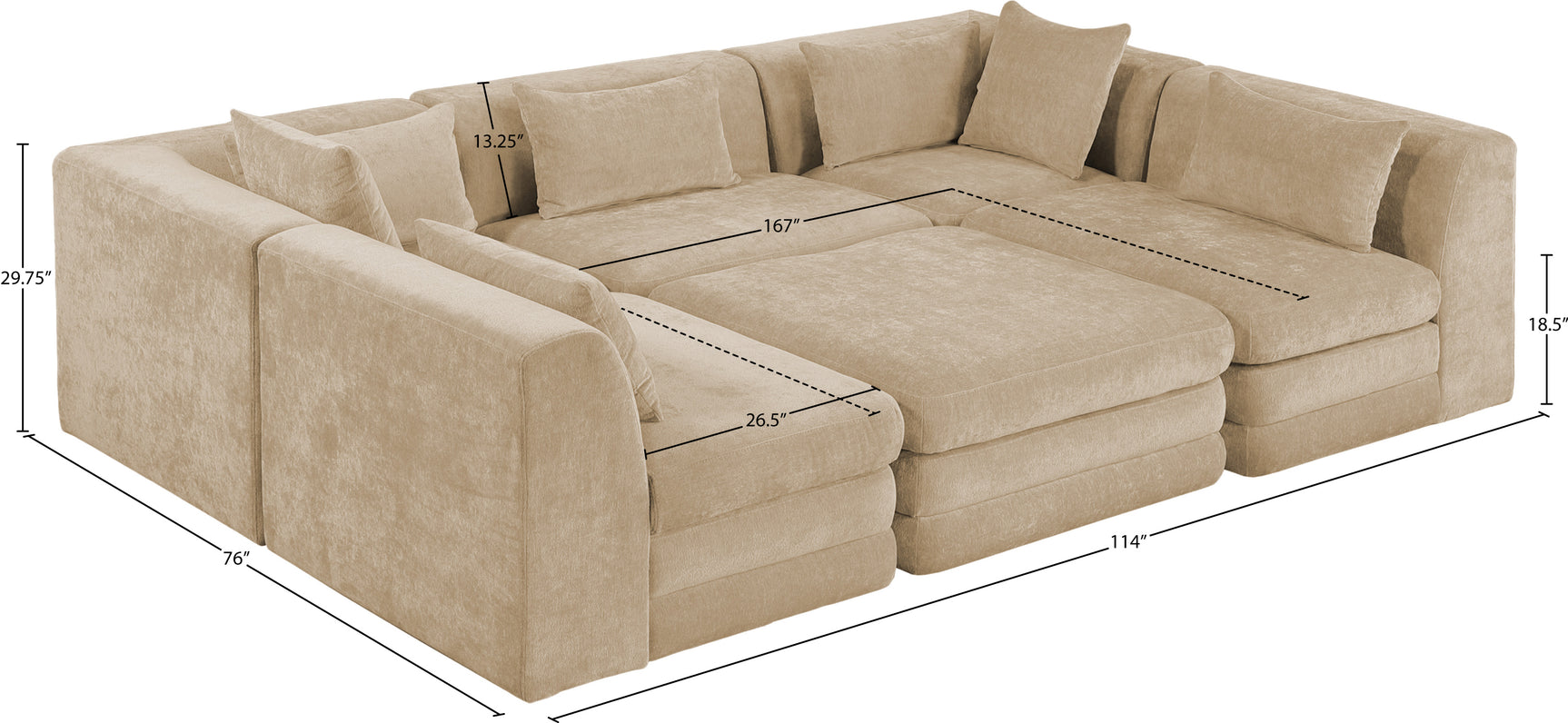 Newport Beige 114" Chenille Fabric Upholstered 6-Piece Modular Sectional - Ornate Home