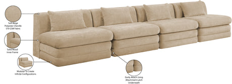 Newport Beige 152" Chenille Fabric Upholstered 4-Piece Modular Sofa - Ornate Home