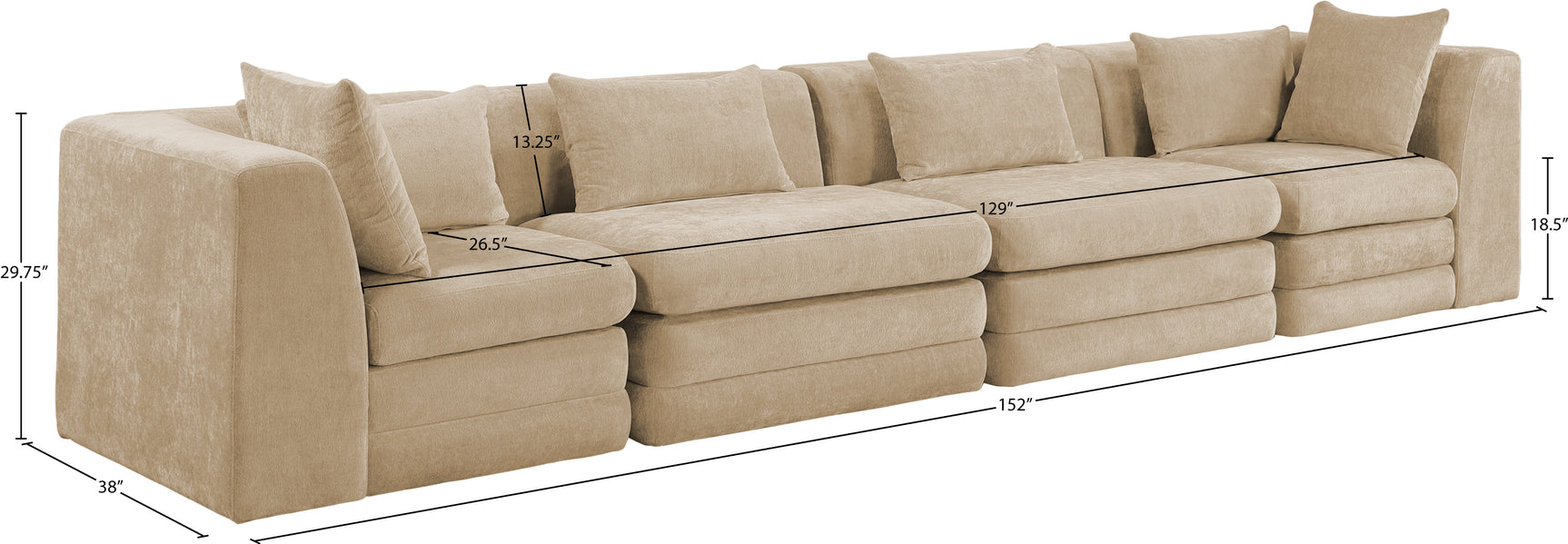Newport Beige 152" Chenille Fabric Upholstered 4-Piece Modular Sofa - Ornate Home