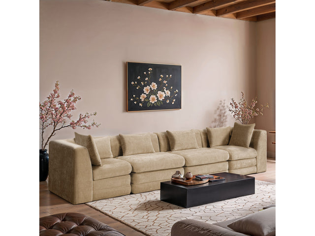 Newport Beige 152" Chenille Fabric Upholstered 4-Piece Modular Sofa - Ornate Home