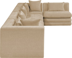 Newport Beige 152" Chenille Fabric Upholstered 5-Piece L Shaped Modular Sectional - Ornate Home