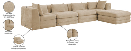 Newport Beige 152" Chenille Fabric Upholstered 5-Piece Modular Sectional - Ornate Home