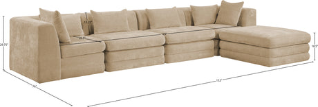 Newport Beige 152" Chenille Fabric Upholstered 5-Piece Modular Sectional - Ornate Home