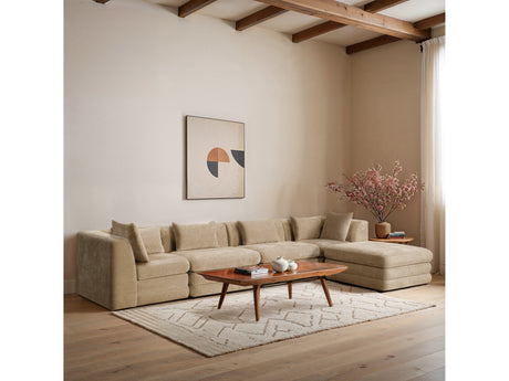 Newport Beige 152" Chenille Fabric Upholstered 5-Piece Modular Sectional - Ornate Home