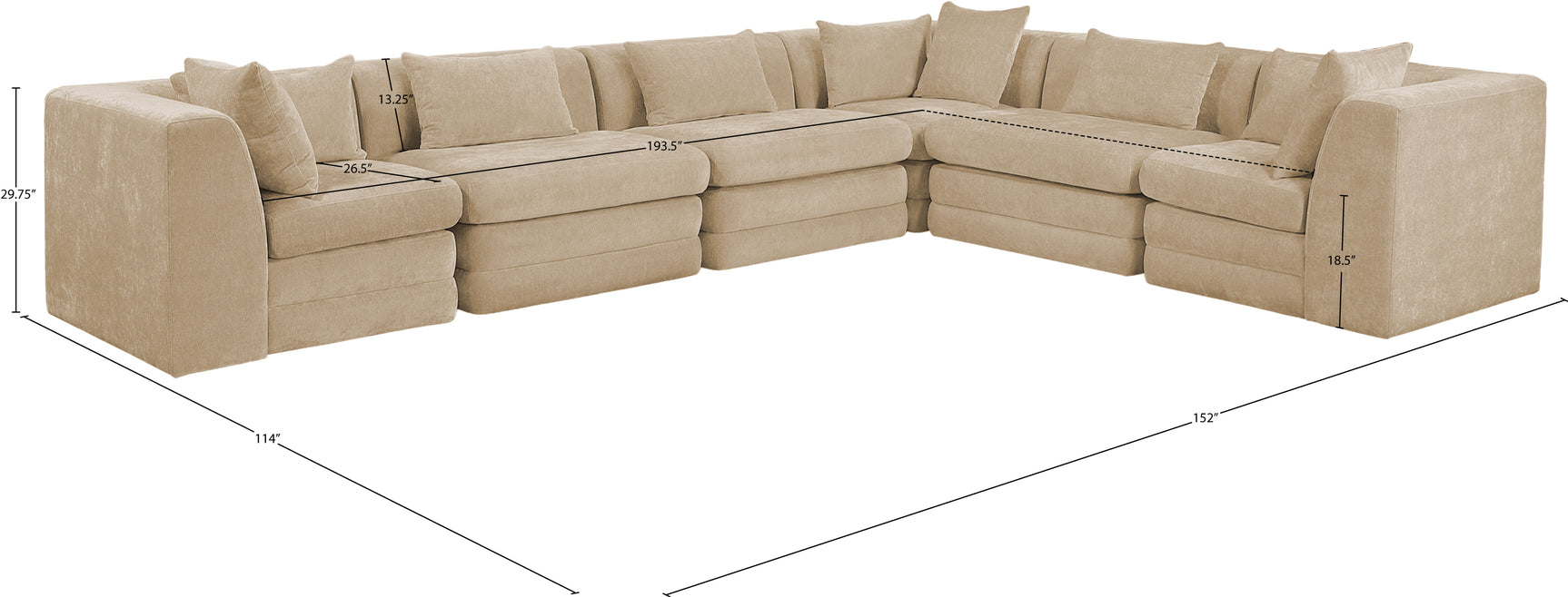 Newport Beige 152" Chenille Fabric Upholstered 6-Piece L Shaped Modular Sectional - Ornate Home