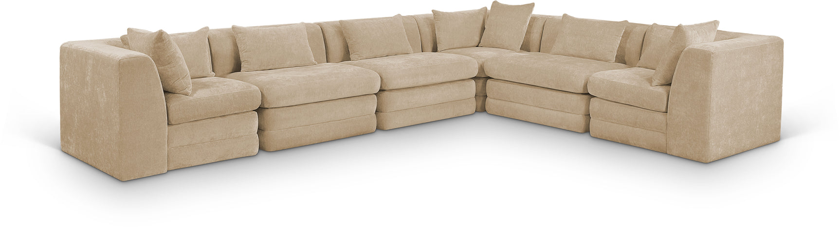 Newport Beige 152" Chenille Fabric Upholstered 6-Piece L Shaped Modular Sectional - Ornate Home