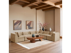 Newport Beige 152" Chenille Fabric Upholstered 6-Piece L Shaped Modular Sectional - Ornate Home