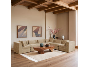 Newport Beige 152" Chenille Fabric Upholstered 6-Piece L Shaped Modular Sectional - Ornate Home