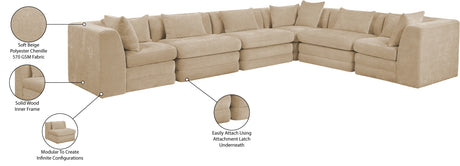 Newport Beige 152" Chenille Fabric Upholstered 6-Piece Modular Sectional - Ornate Home