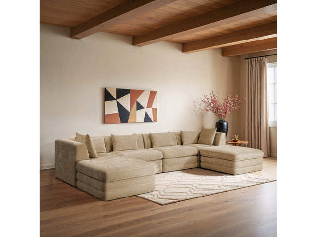 Newport Beige 152" Chenille Fabric Upholstered 6-Piece Modular Sectional - Ornate Home