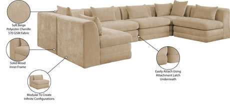 Newport Beige 152" Chenille Fabric Upholstered 6-Piece Modular Sectional - Ornate Home