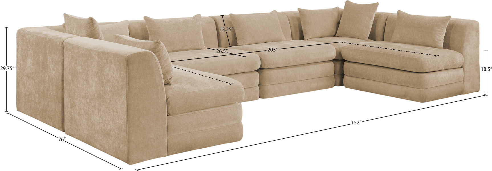 Newport Beige 152" Chenille Fabric Upholstered 6-Piece U Shaped Modular Sectional - Ornate Home