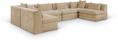 Newport Beige 152" Chenille Fabric Upholstered 6-Piece U Shaped Modular Sectional - Ornate Home