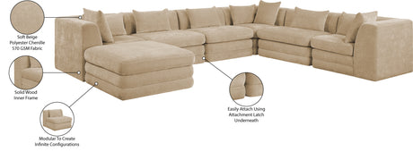 Newport Beige 152" Chenille Fabric Upholstered 7-Piece Modular Sectional - Ornate Home
