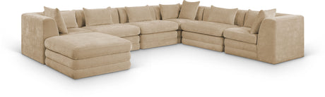 Newport Beige 152" Chenille Fabric Upholstered 7-Piece Modular Sectional - Ornate Home