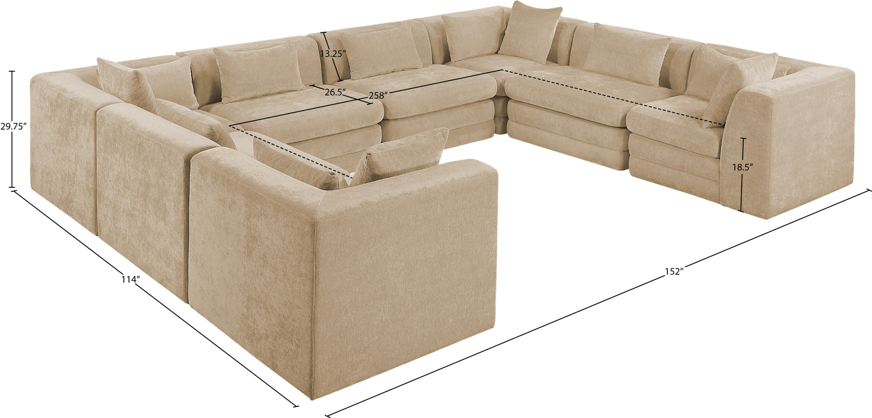 Newport Beige 152" Chenille Fabric Upholstered 8-Piece Modular Sectional - Ornate Home