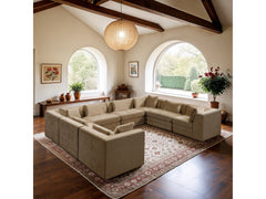 Newport Beige 152" Chenille Fabric Upholstered 8-Piece Modular Sectional - Ornate Home