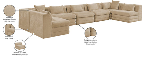 Newport Beige 190" Chenille Fabric Upholstered 7-Piece Modular Sectional - Ornate Home