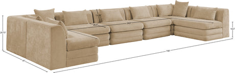 Newport Beige 190" Chenille Fabric Upholstered 7-Piece Modular Sectional - Ornate Home