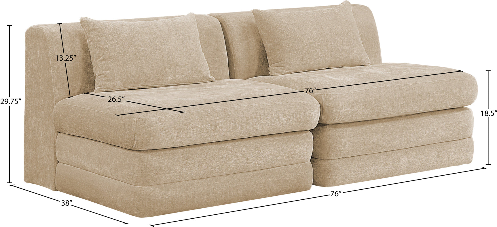 Newport Beige 76" Chenille Fabric Upholstered 2-Piece Armless Modular Loveseat - Ornate Home