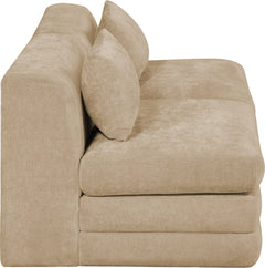 Newport Beige 76" Chenille Fabric Upholstered 2-Piece Armless Modular Loveseat - Ornate Home