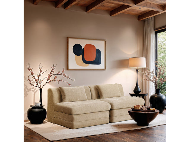 Newport Beige 76" Chenille Fabric Upholstered 2-Piece Armless Modular Loveseat - Ornate Home