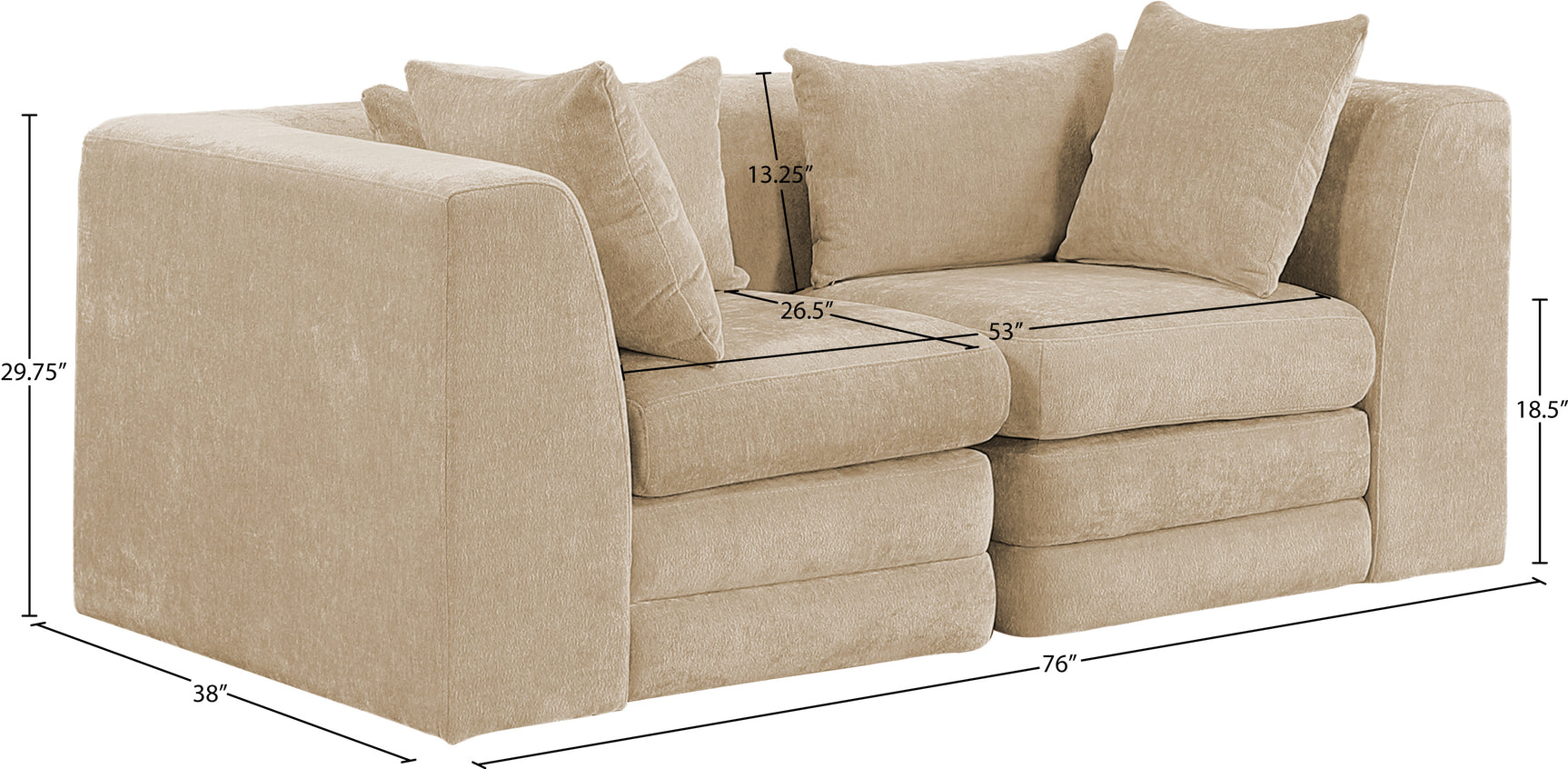 Newport Beige 76" Chenille Fabric Upholstered 2-Piece Modular Loveseat - Ornate Home