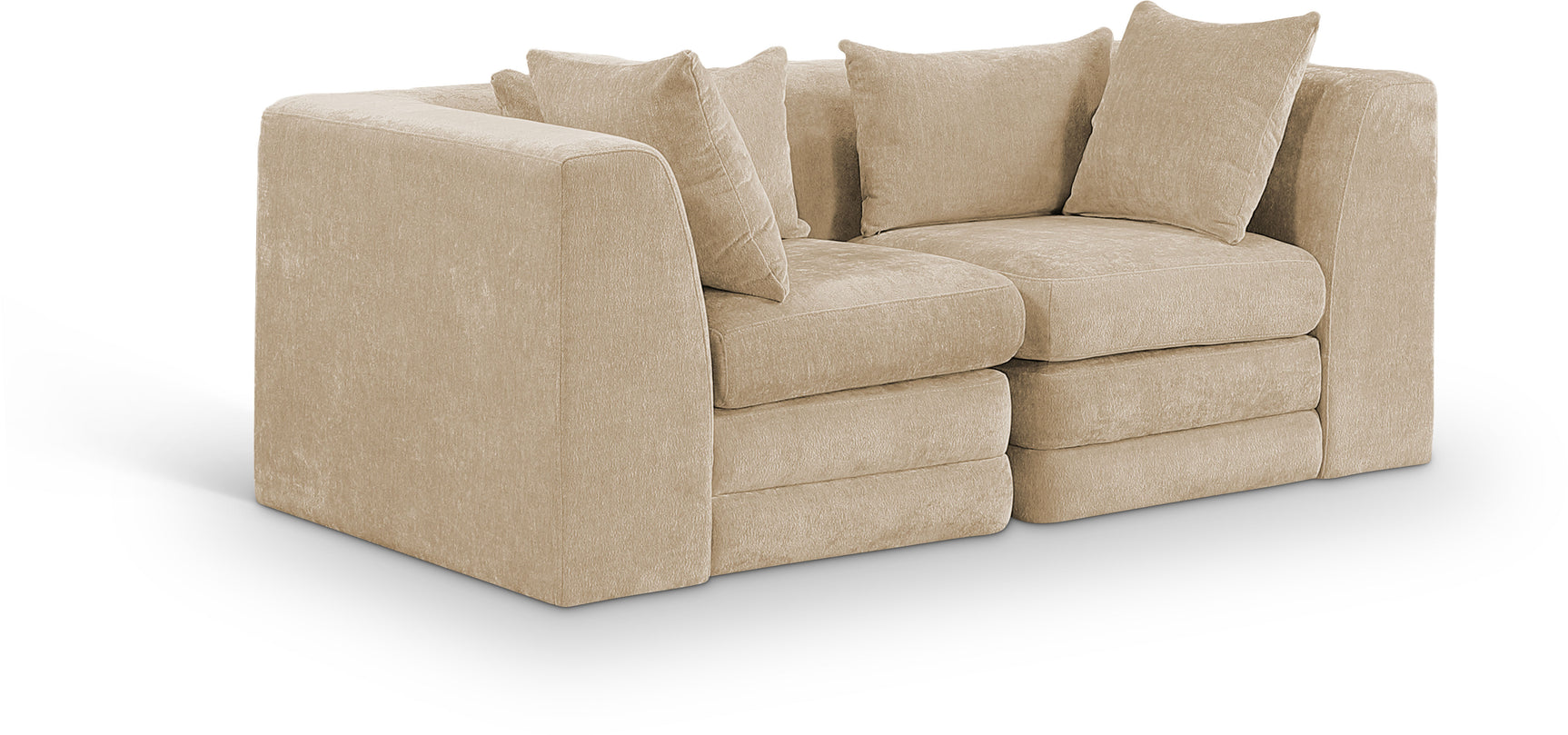Newport Beige 76" Chenille Fabric Upholstered 2-Piece Modular Loveseat - Ornate Home