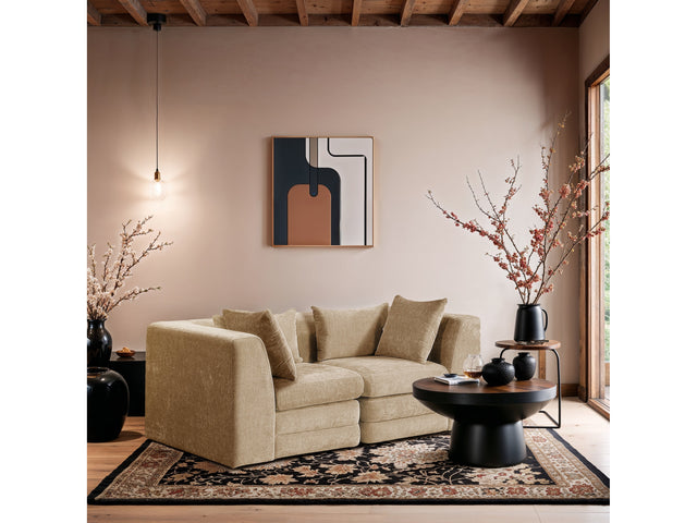 Newport Beige 76" Chenille Fabric Upholstered 2-Piece Modular Loveseat - Ornate Home